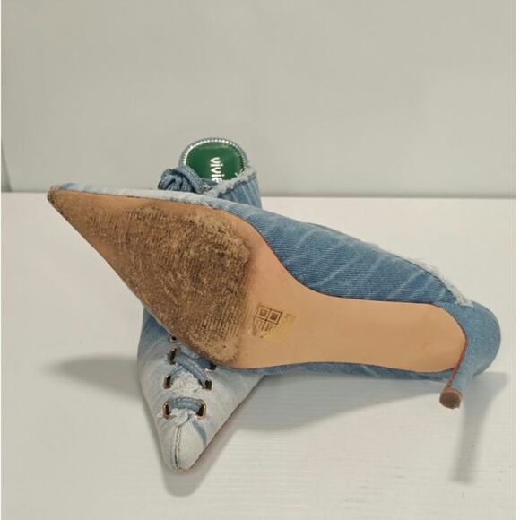 Denim Pointed toe tie back pumps sz 9 - Picture 6 of 8